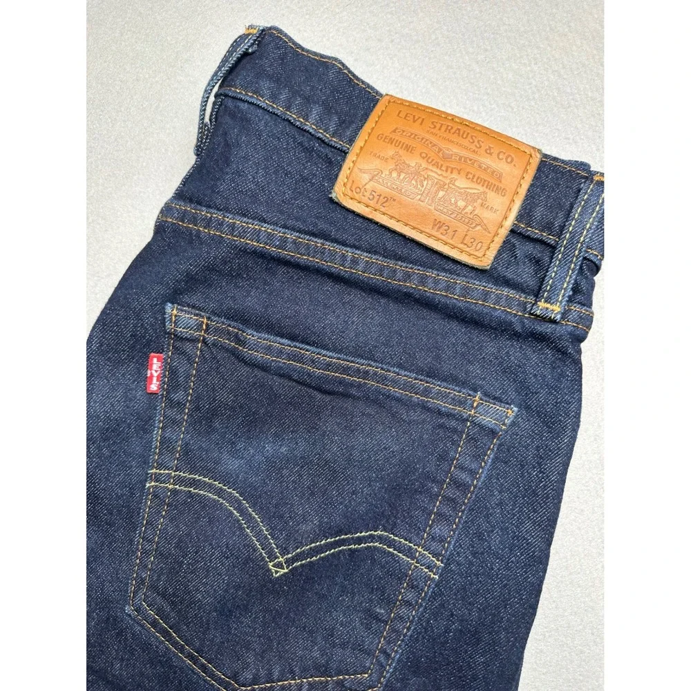 Levis Premium 512 Slim Taper Jeans Mens 31x28 Dark Indigo Wash Blue Denim Big E